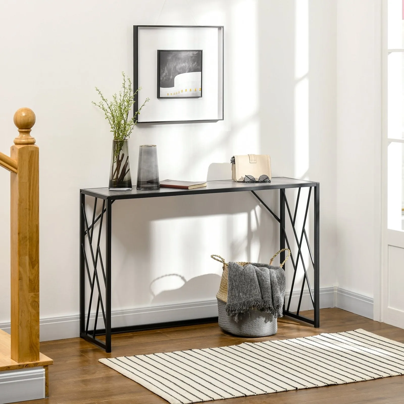 120 cm Console Table Industrial Sofa Table with Metal Frame for Living Room Hallway Grey