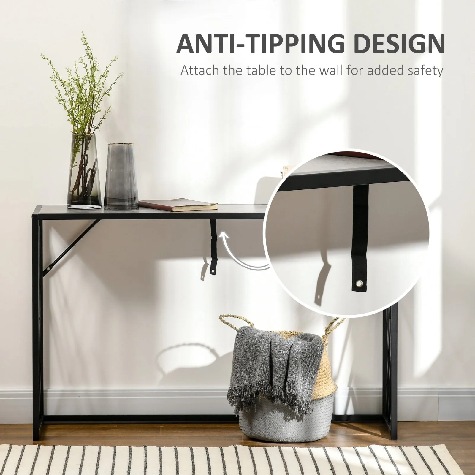 120 cm Console Table Industrial Sofa Table with Metal Frame for Living Room Hallway Grey