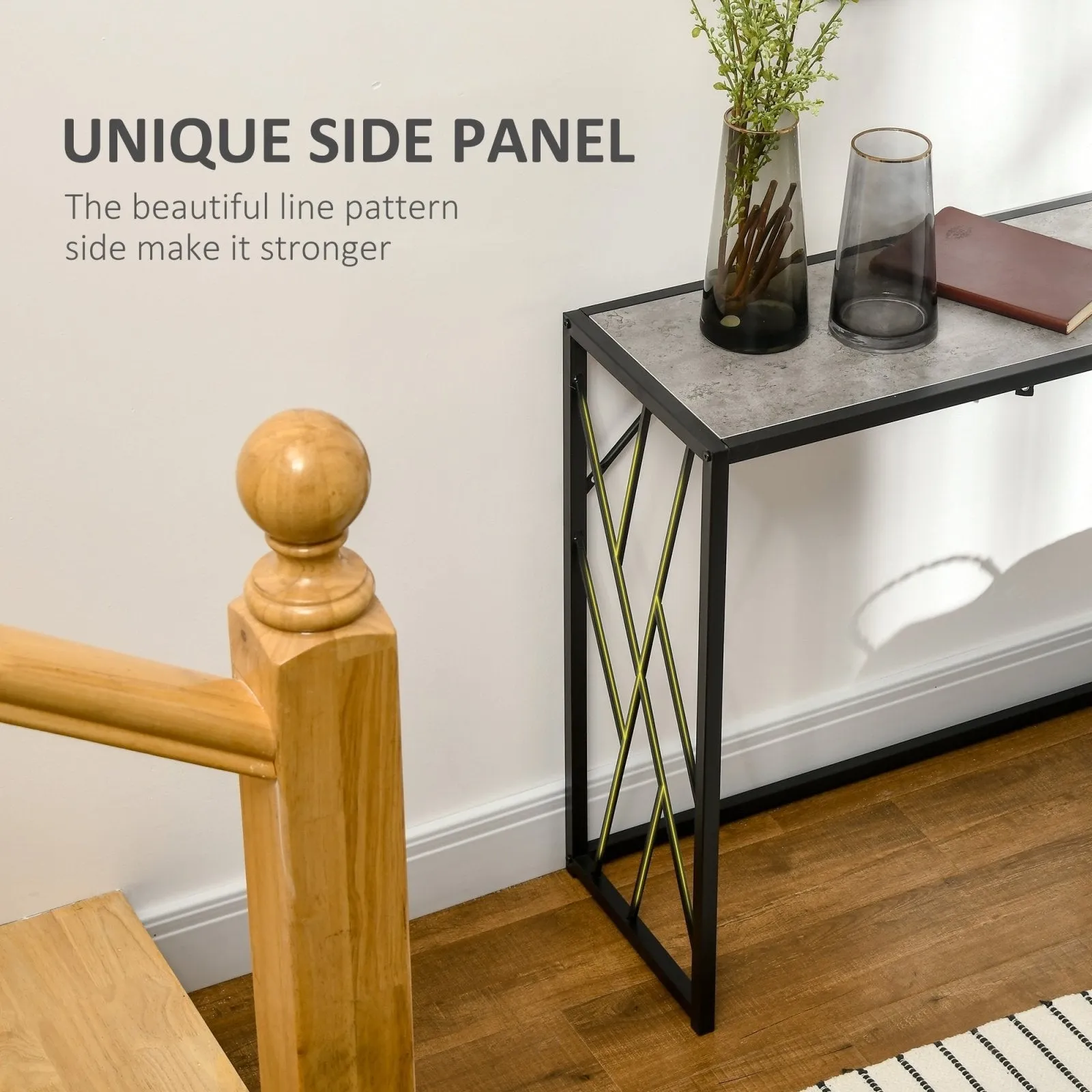 120 cm Console Table Industrial Sofa Table with Metal Frame for Living Room Hallway Grey