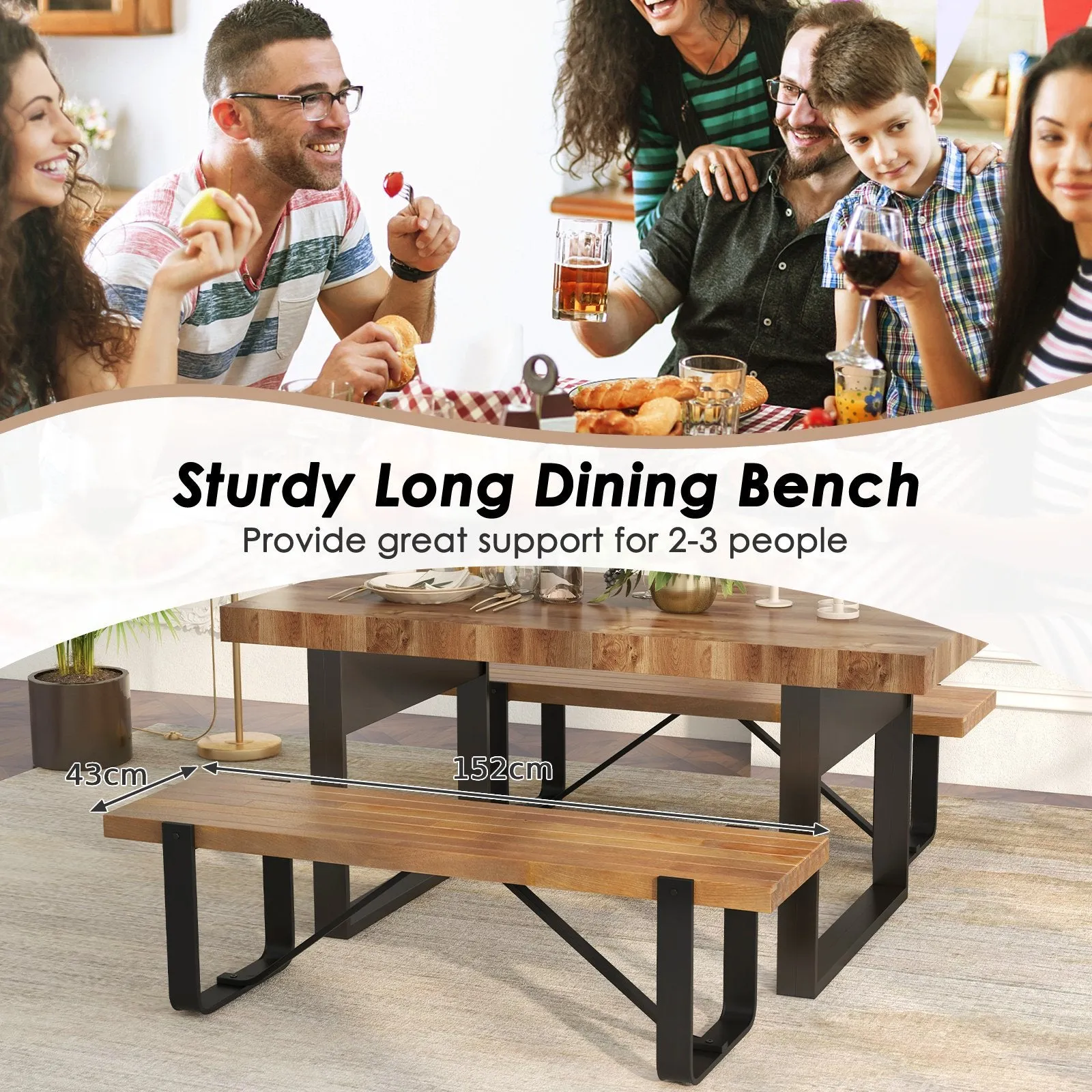 152cm Long Hallway Bench with Metal Frame 300kg Load Bearing-Natural