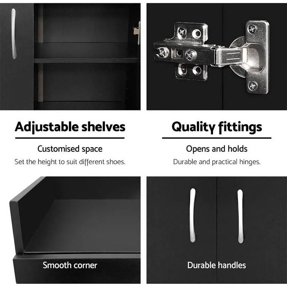 2 Doors Shoe Cabinet Storage Cupboard - Black