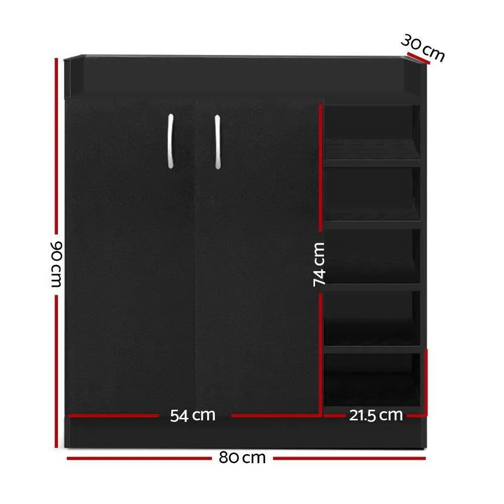 2 Doors Shoe Cabinet Storage Cupboard - Black