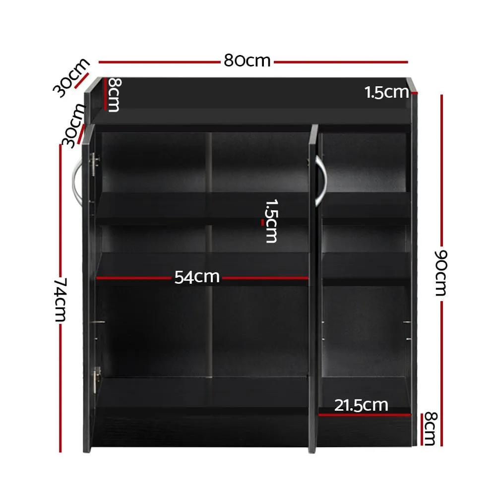 2 Doors Shoe Cabinet Storage Cupboard - Black