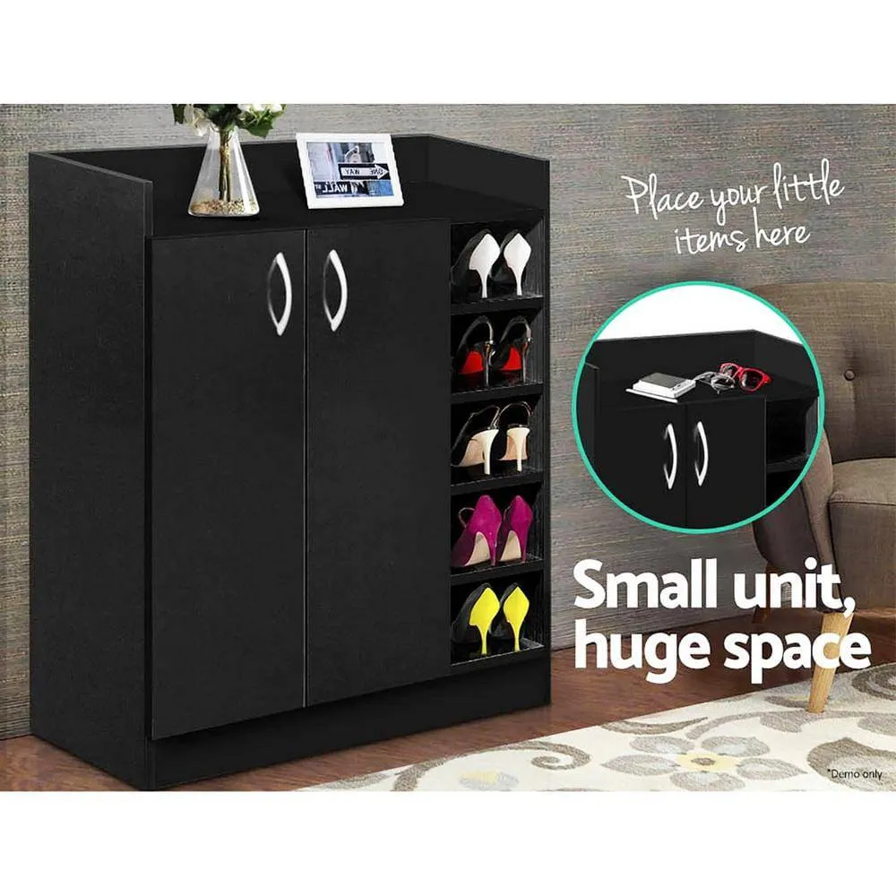 2 Doors Shoe Cabinet Storage Cupboard - Black