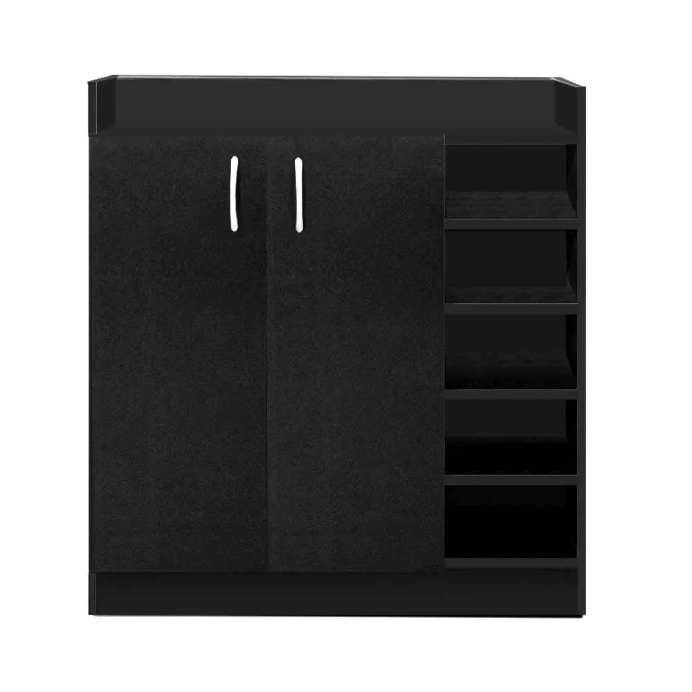 2 Doors Shoe Cabinet Storage Cupboard - Black