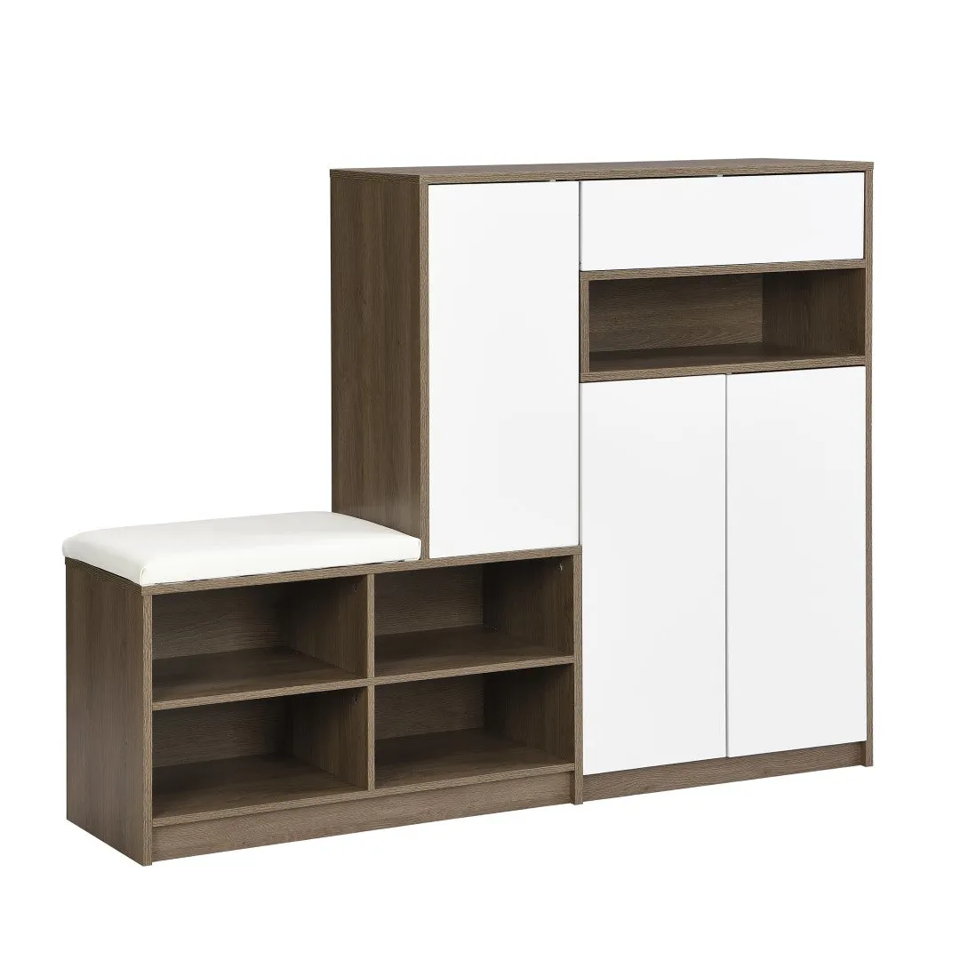 2-In-1 Shoe Storage Bench & Cabinets, Multi-Functional Rack With Padded Seat, Adjustable Shelves, White
