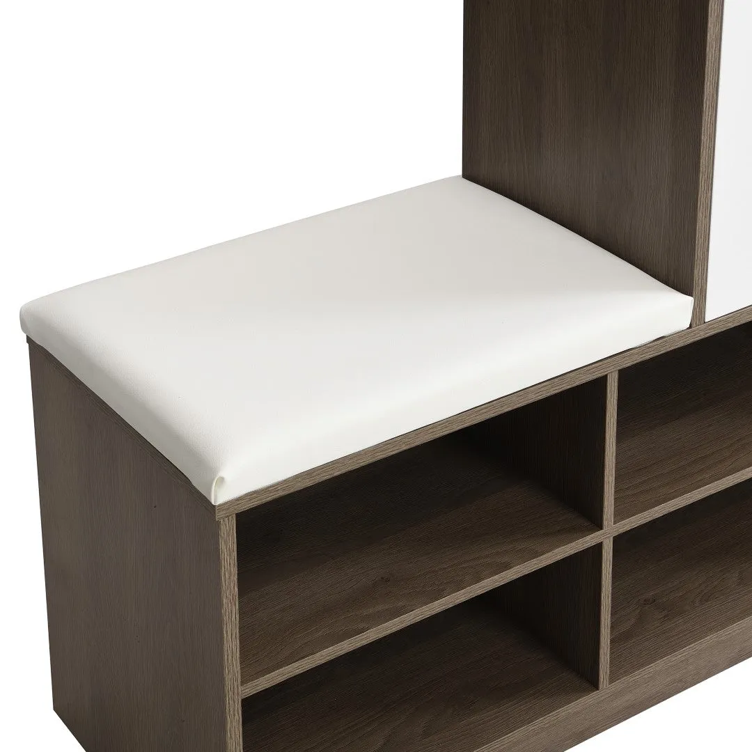 2-In-1 Shoe Storage Bench & Cabinets, Multi-Functional Rack With Padded Seat, Adjustable Shelves, White