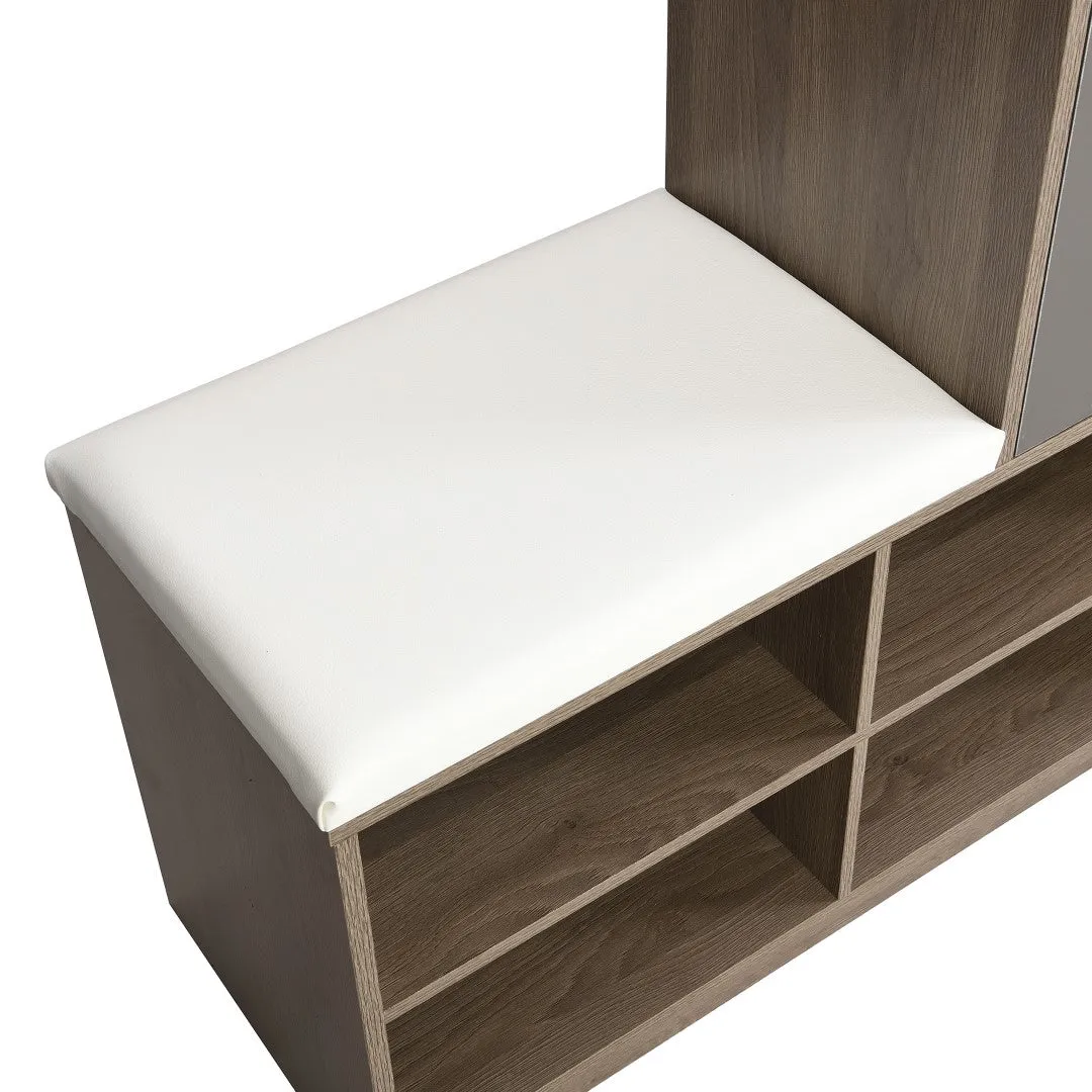 2-In-1 Shoe Storage Bench & Cabinets, Multi-Functional Rack With Padded Seat, Adjustable Shelves, White
