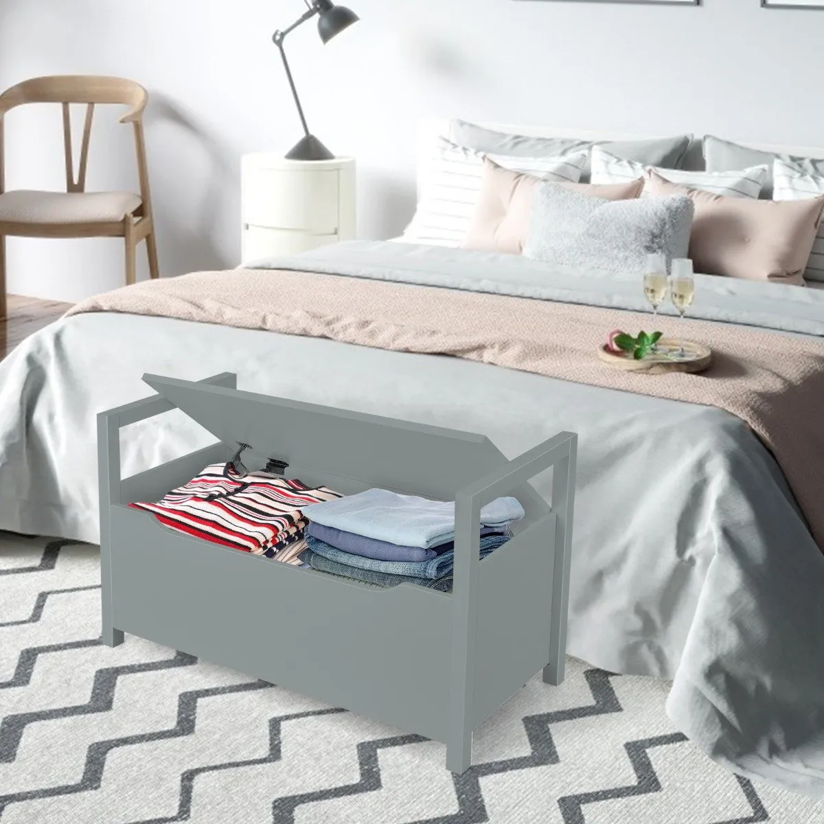 2-in-1 Wooden Shoe Changing Bench with Storage Space-Grey