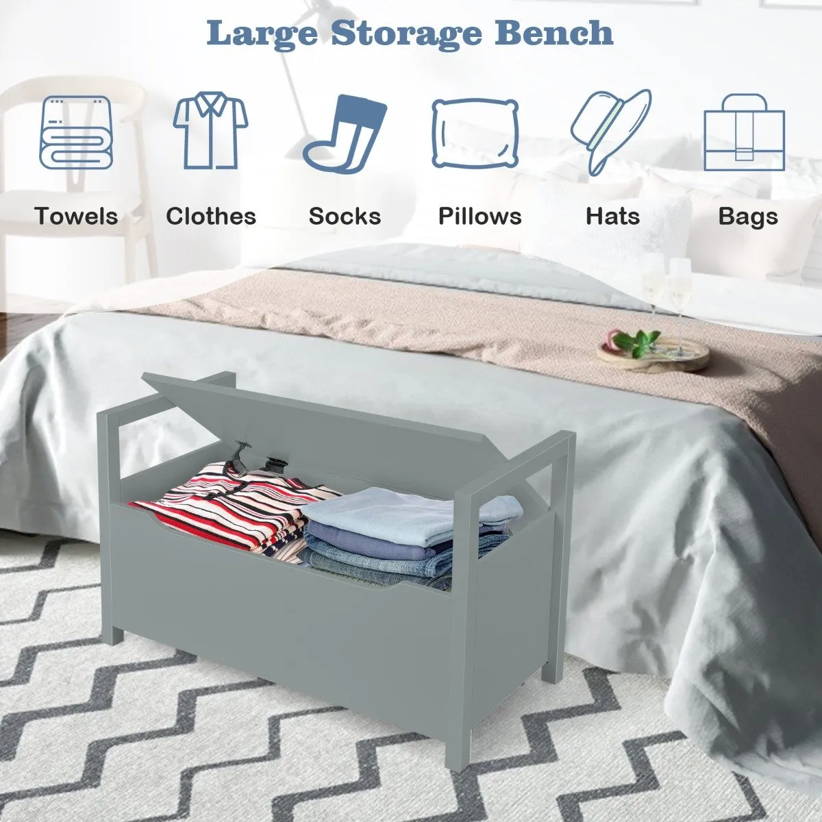2-in-1 Wooden Shoe Changing Bench with Storage Space-Grey