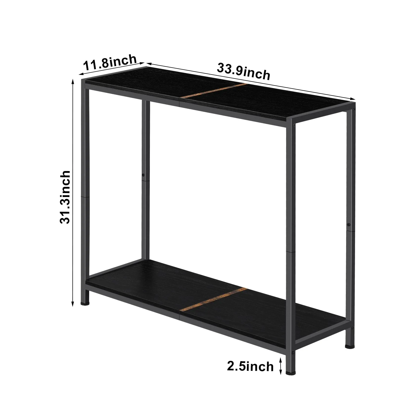 2 Tier Console Table, Couch Table, Narrow Sofa Table Entryway Table with Shelves, Entrance Table for Hallway, Living Room, Office, Foyer, Corridor, Black