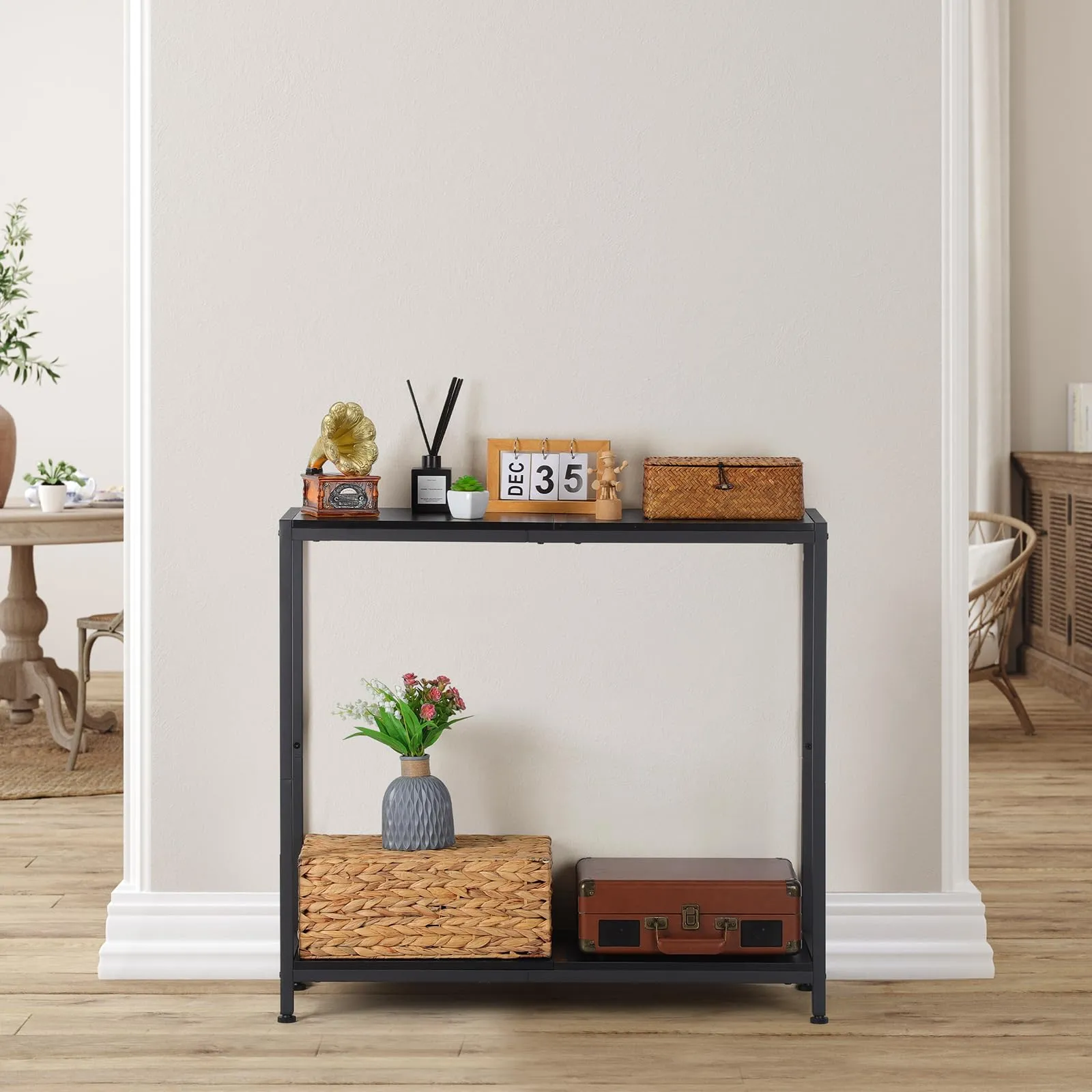 2 Tier Console Table, Couch Table, Narrow Sofa Table Entryway Table with Shelves, Entrance Table for Hallway, Living Room, Office, Foyer, Corridor, Black