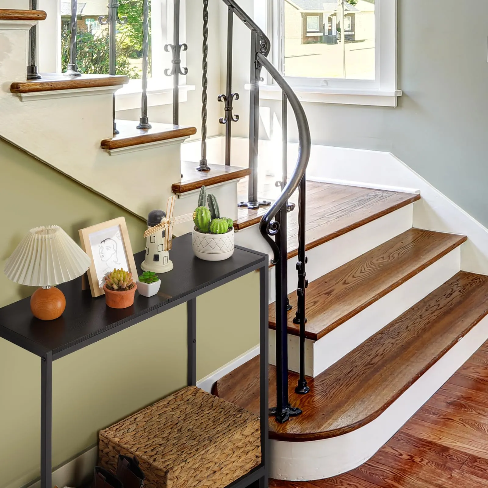 2 Tier Console Table, Couch Table, Narrow Sofa Table Entryway Table with Shelves, Entrance Table for Hallway, Living Room, Office, Foyer, Corridor, Black