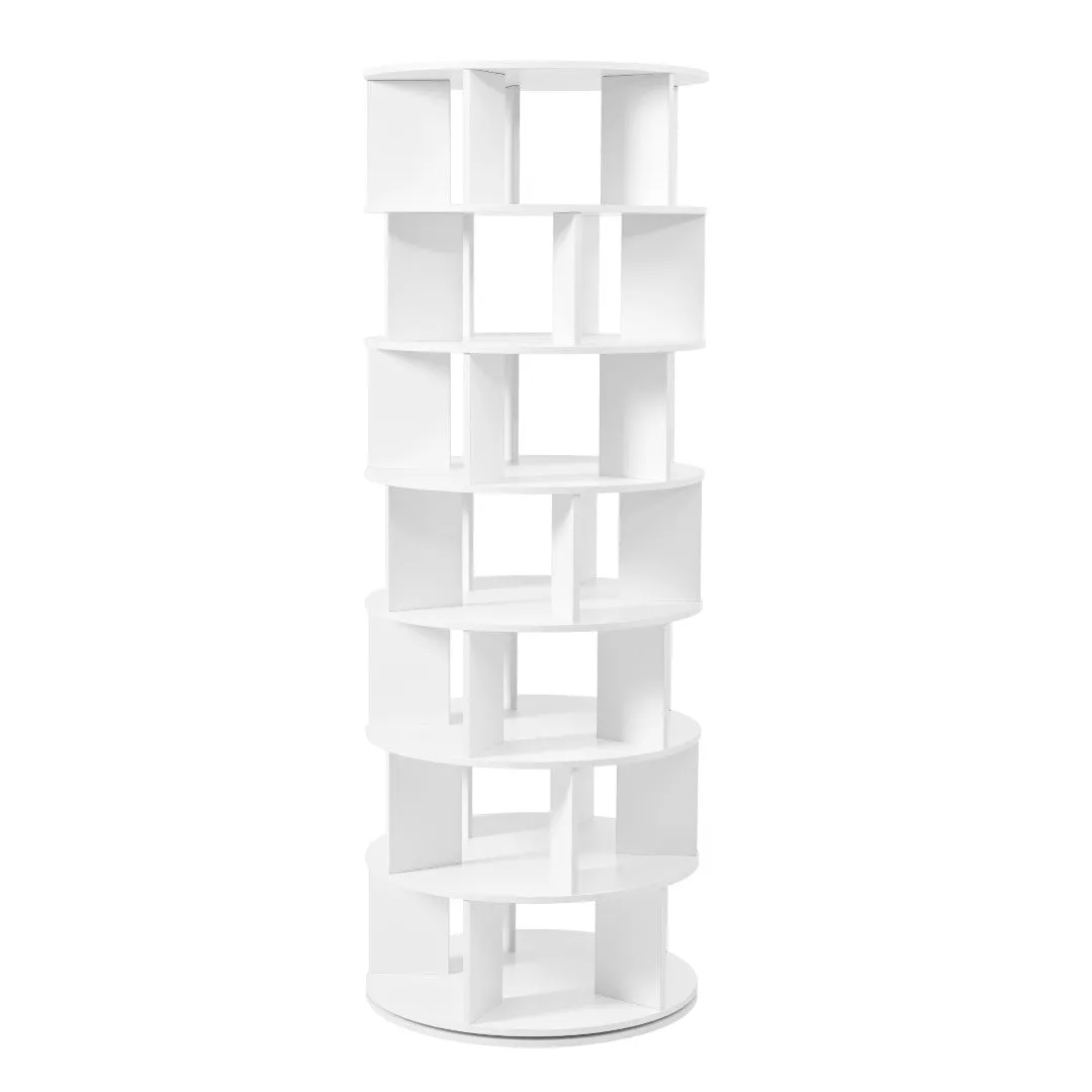 23.6'' Rotating Shoe Rack Tower, 7-Tier Spinning Shelf With 5 Grids Per Layer, Display Rack, 360° Revolving Carousel Closet Organizer, White