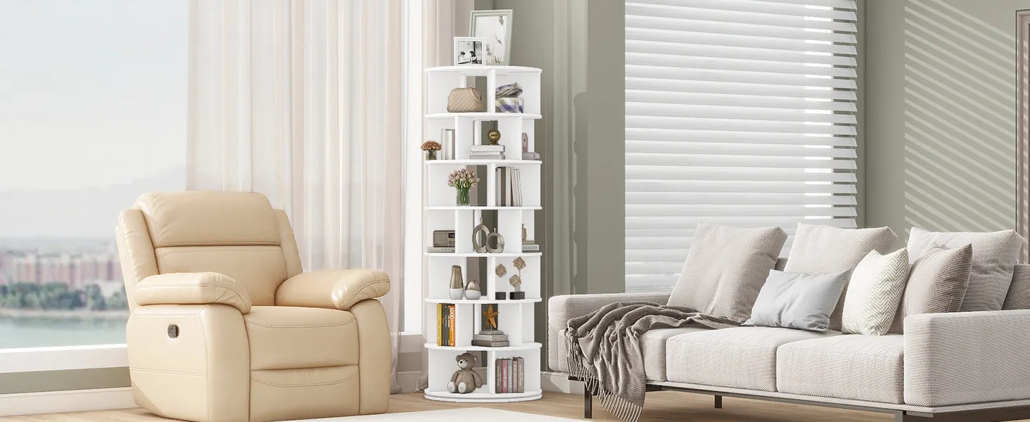 23.6'' Rotating Shoe Rack Tower, 7-Tier Spinning Shelf With 5 Grids Per Layer, Display Rack, 360° Revolving Carousel Closet Organizer, White