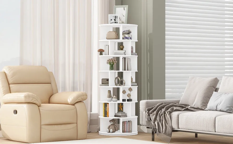 23.6'' Rotating Shoe Rack Tower, 7-Tier Spinning Shelf With 5 Grids Per Layer, Display Rack, 360° Revolving Carousel Closet Organizer, White