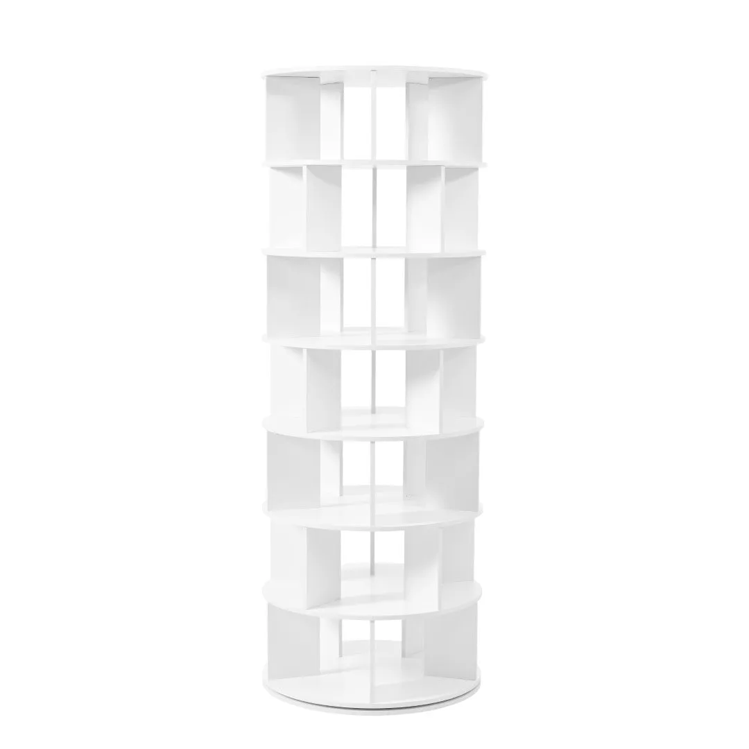 23.6'' Rotating Shoe Rack Tower, 7-Tier Spinning Shelf With 5 Grids Per Layer, Display Rack, 360° Revolving Carousel Closet Organizer, White
