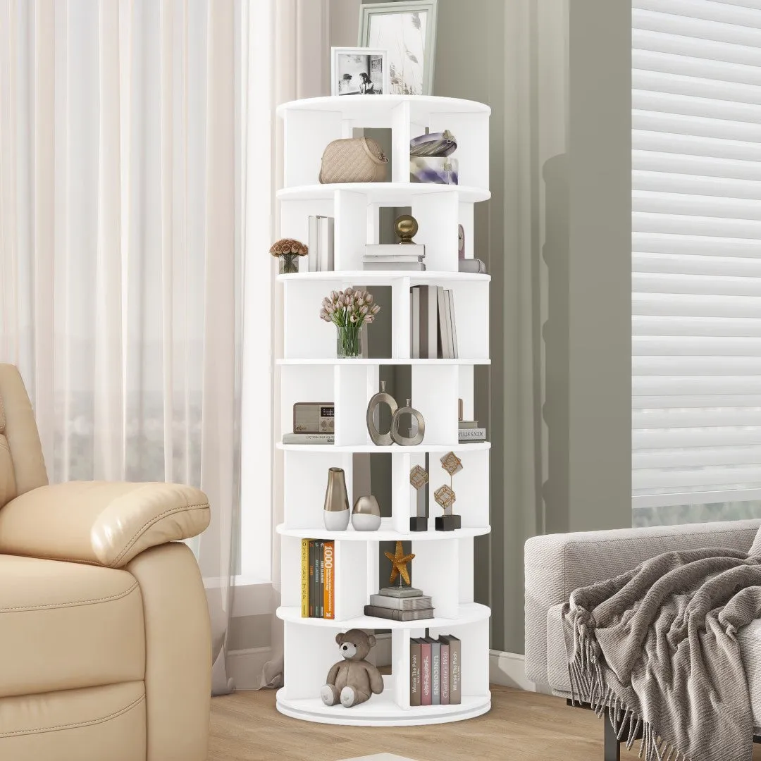 23.6'' Rotating Shoe Rack Tower, 7-Tier Spinning Shelf With 5 Grids Per Layer, Display Rack, 360° Revolving Carousel Closet Organizer, White