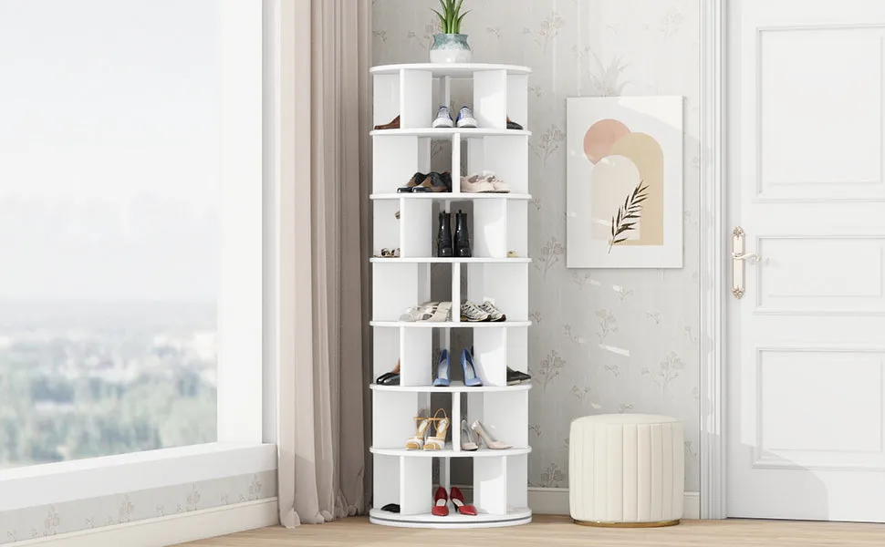 23.6'' Rotating Shoe Rack Tower, 7-Tier Spinning Shelf With 5 Grids Per Layer, Display Rack, 360° Revolving Carousel Closet Organizer, White