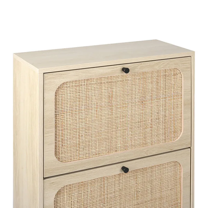 23" Natural Rattan Shoe Rack with 3 Flip Doors