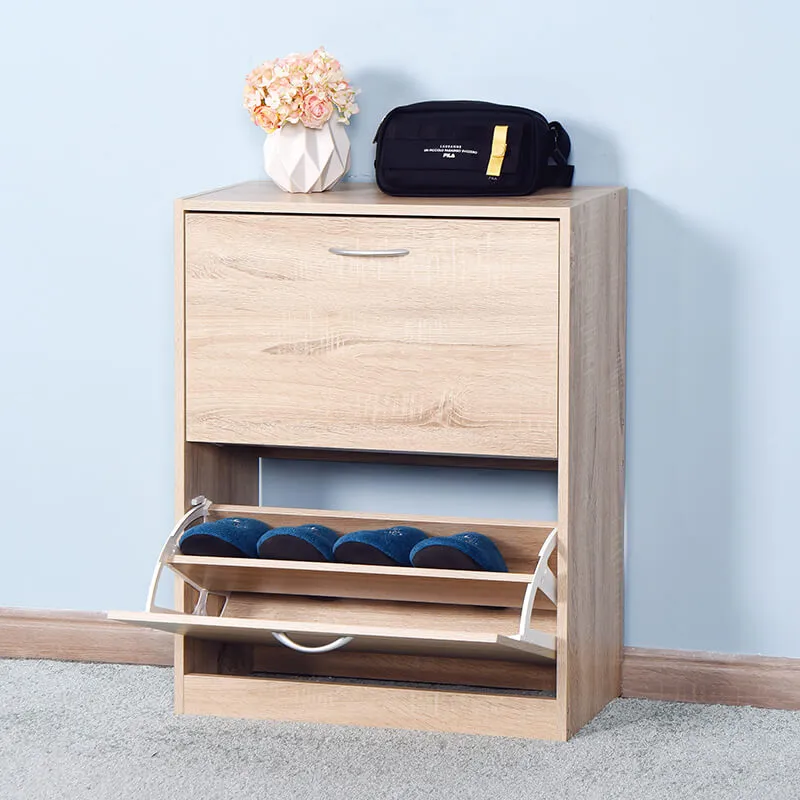 24" Wooden Freestanding Shoe Storage Cabinet with 2 Flip Doors