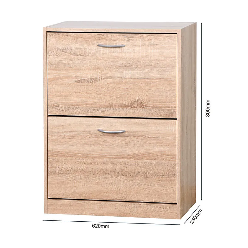 24" Wooden Freestanding Shoe Storage Cabinet with 2 Flip Doors