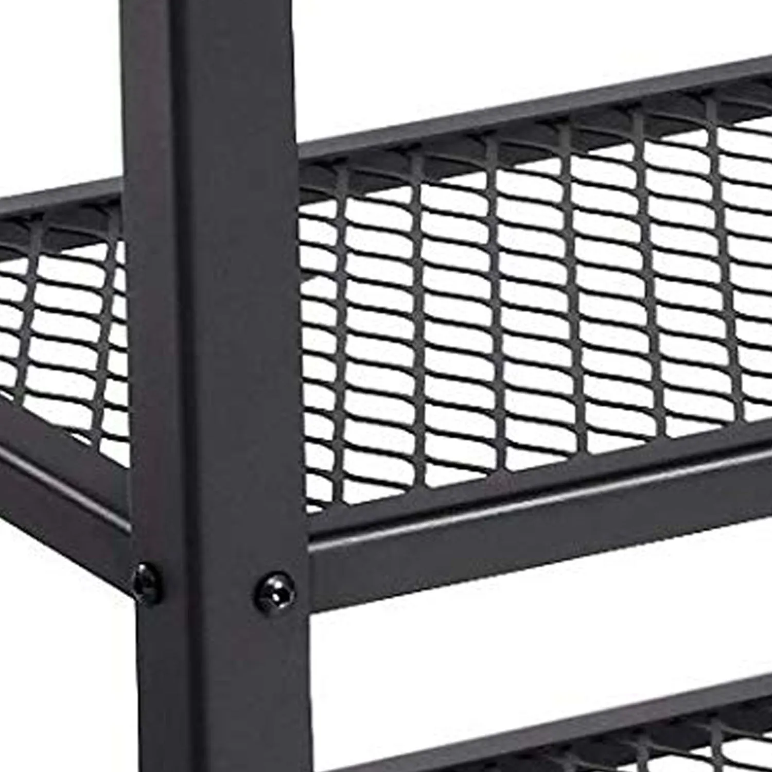 29 Inch Industrial Metal Frame Shoe Rack, Wood Top Shelf, 2 Mesh Shelves, Black, Rustic Brown