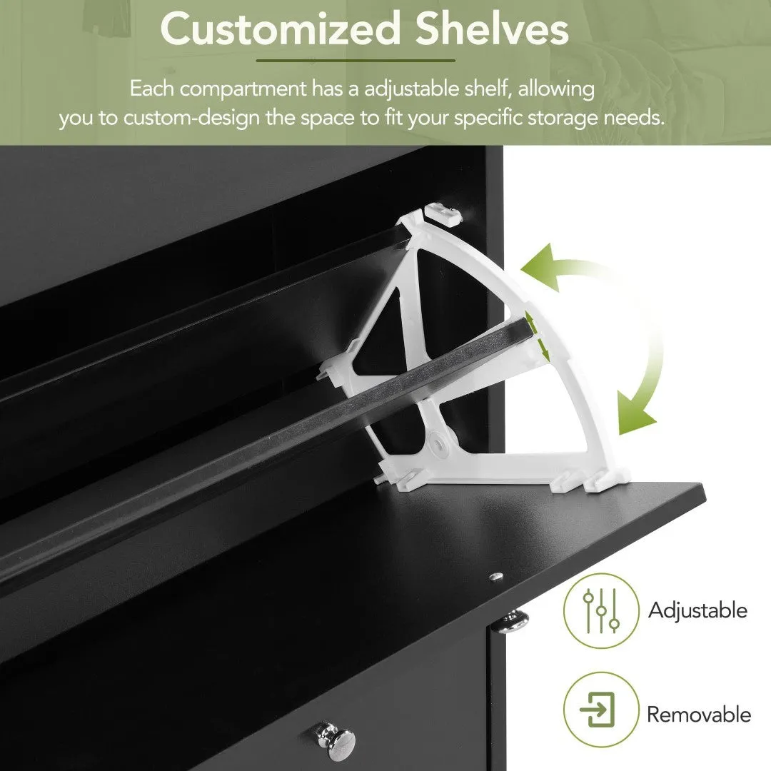 3-Drawer Shoe Cabinet with Hooks & Wood Grain Top - Entryway Organizer