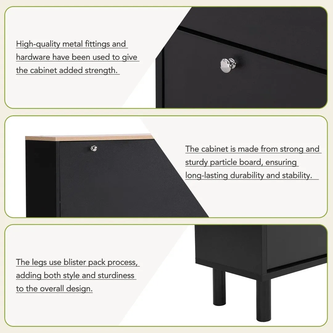 3-Drawer Shoe Cabinet with Hooks & Wood Grain Top - Entryway Organizer