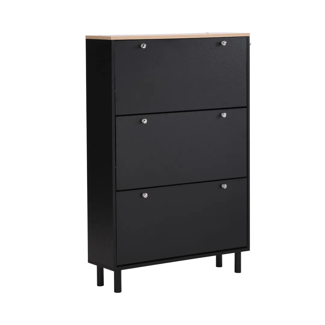 3-Drawer Shoe Cabinet with Hooks & Wood Grain Top - Entryway Organizer