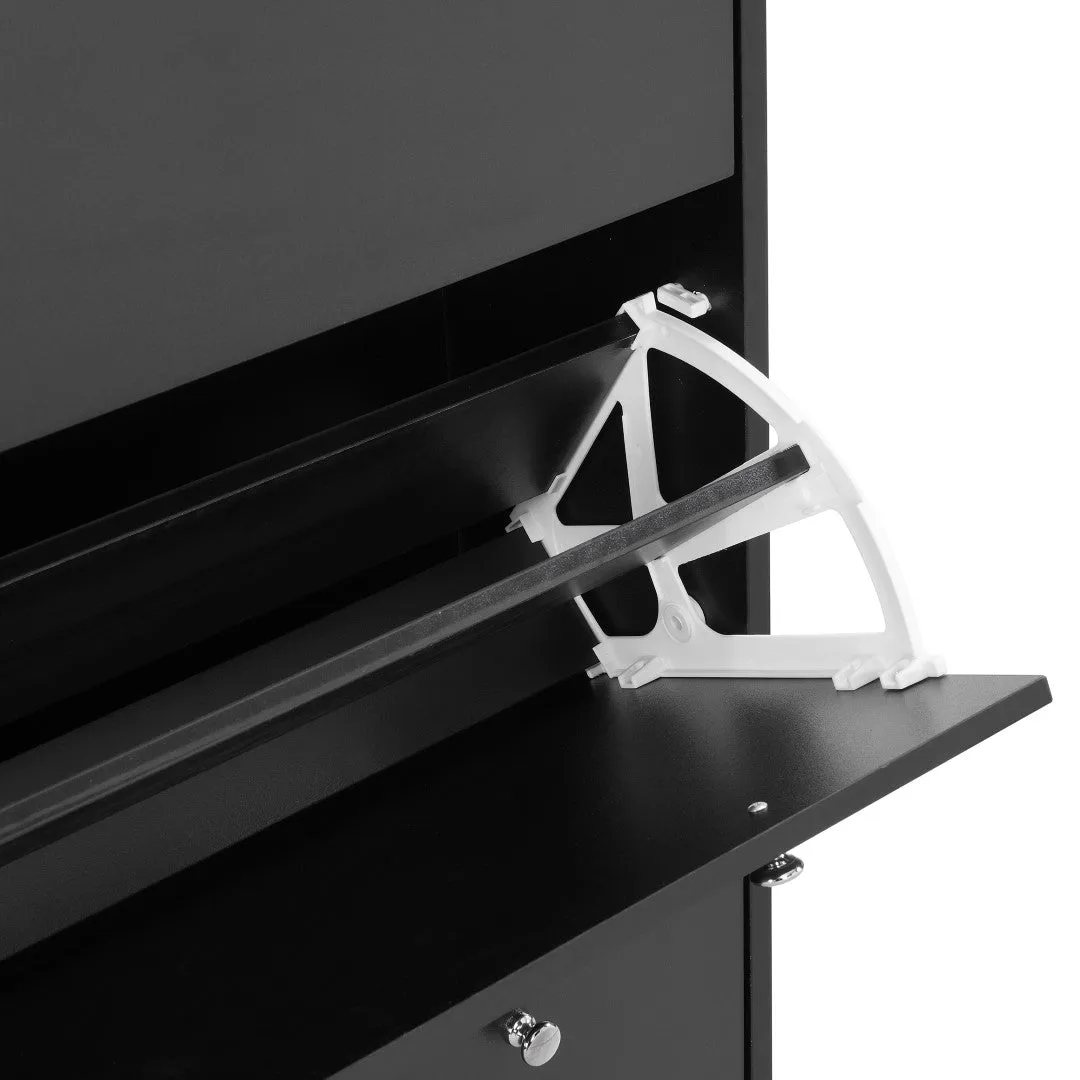 3-Drawer Shoe Cabinet with Hooks & Wood Grain Top - Entryway Organizer