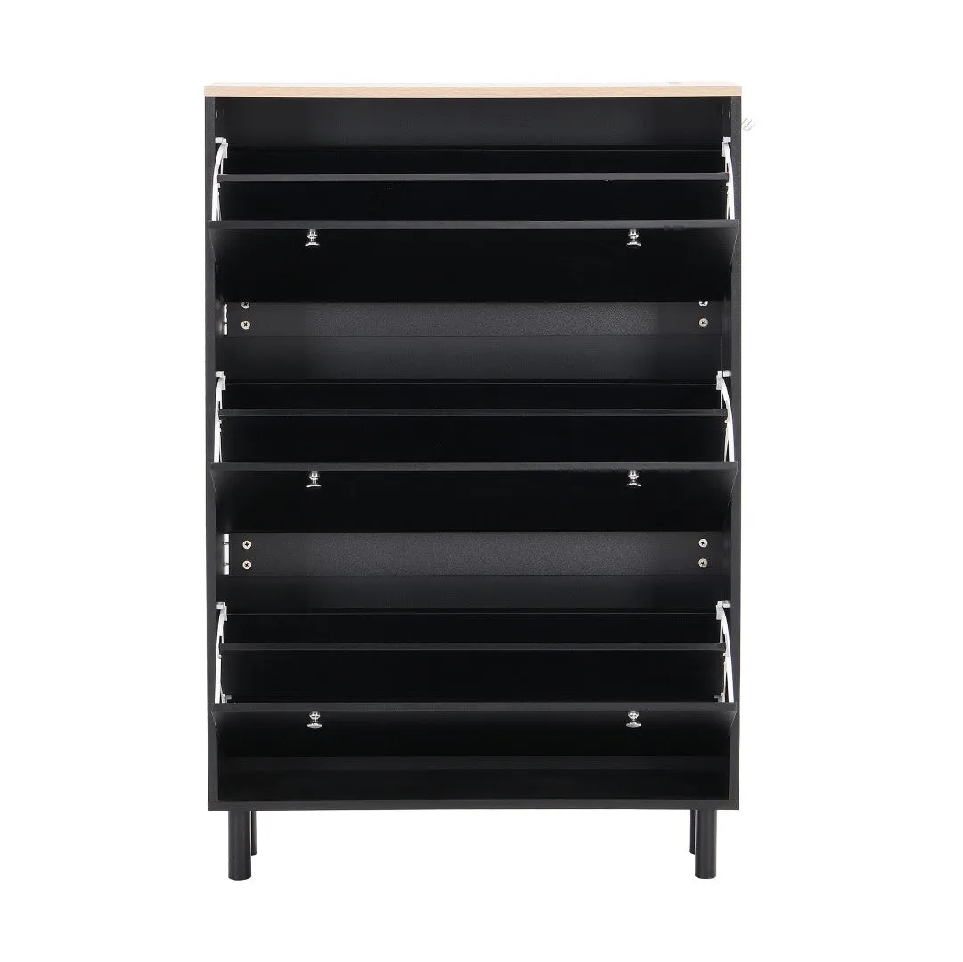 3-Drawer Shoe Cabinet with Hooks & Wood Grain Top - Entryway Organizer