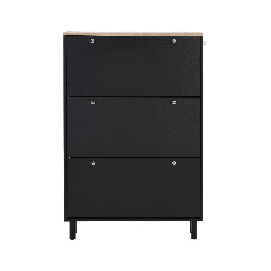 3-Drawer Shoe Cabinet with Hooks & Wood Grain Top - Entryway Organizer