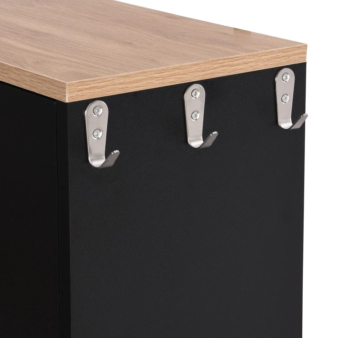 3-Drawer Shoe Cabinet with Hooks & Wood Grain Top - Entryway Organizer