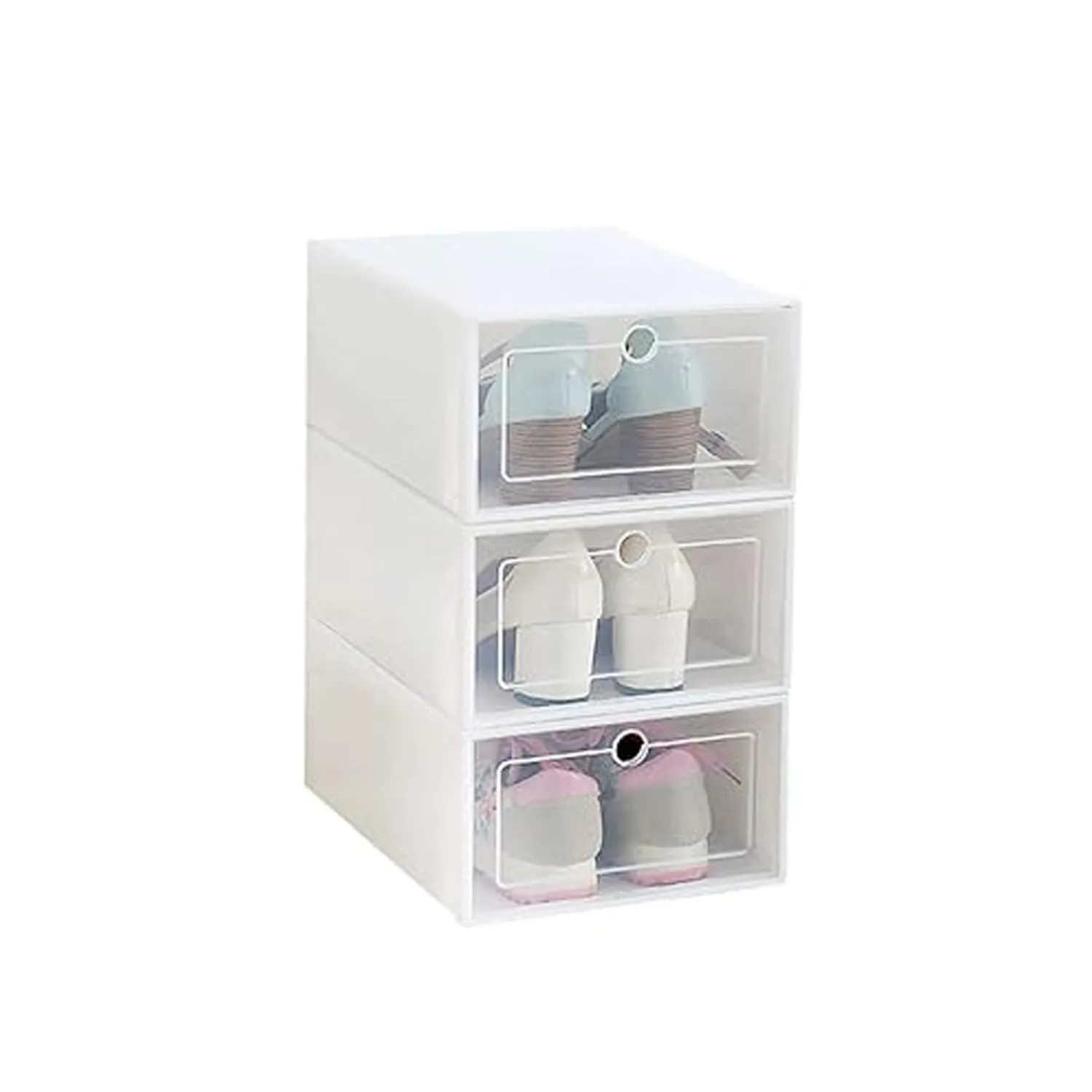 3 Layer Transparent Shoes Storage Box Plastic Stackable Shoe Storage (1 Set  3 Layer)