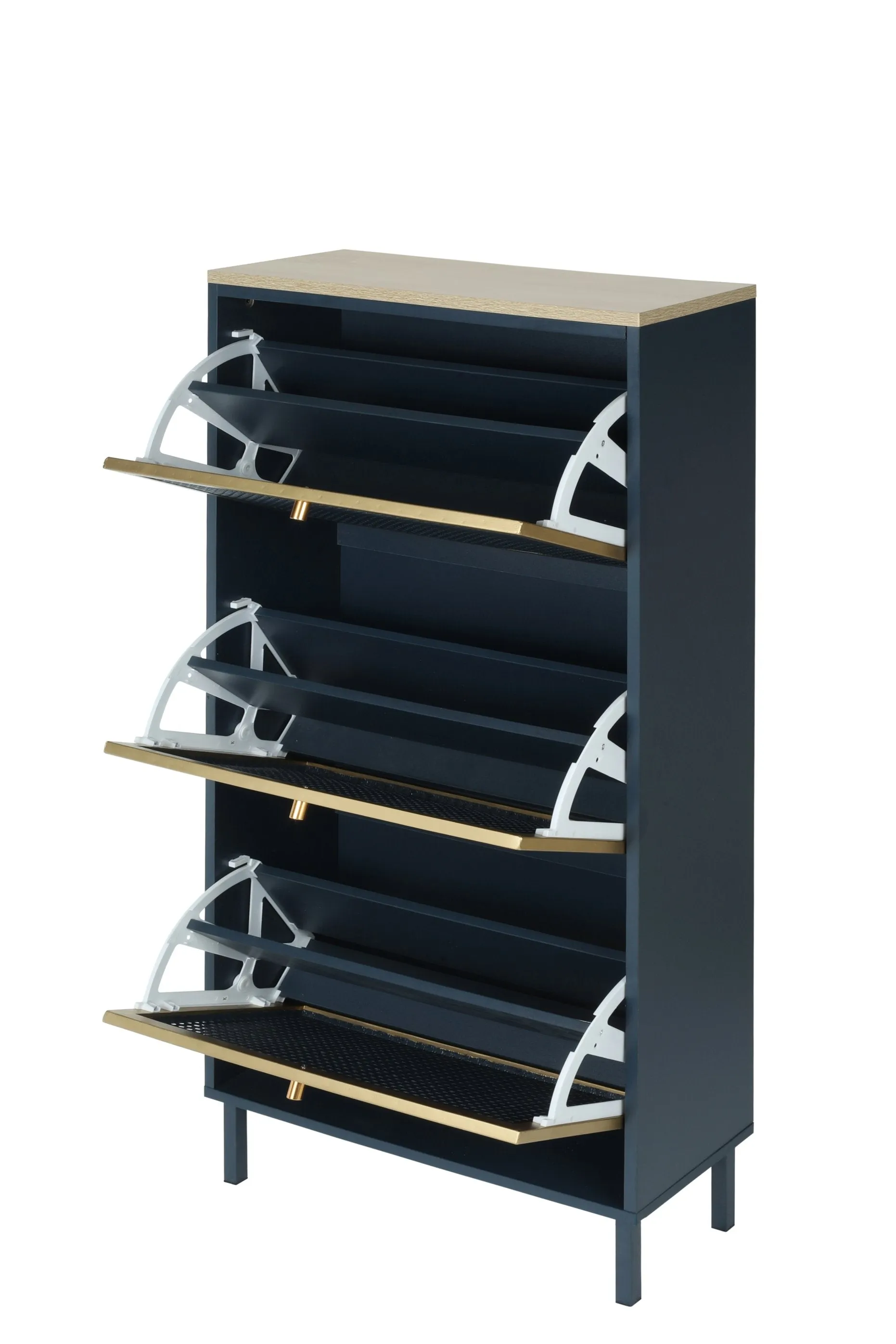 3 Metal Door Shoe Rack – Modern Freestanding Storage Cabinet with Double Shelves For Entryway Elegance