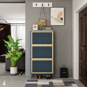 3 Metal Door Shoe Rack – Modern Freestanding Storage Cabinet with Double Shelves For Entryway Elegance