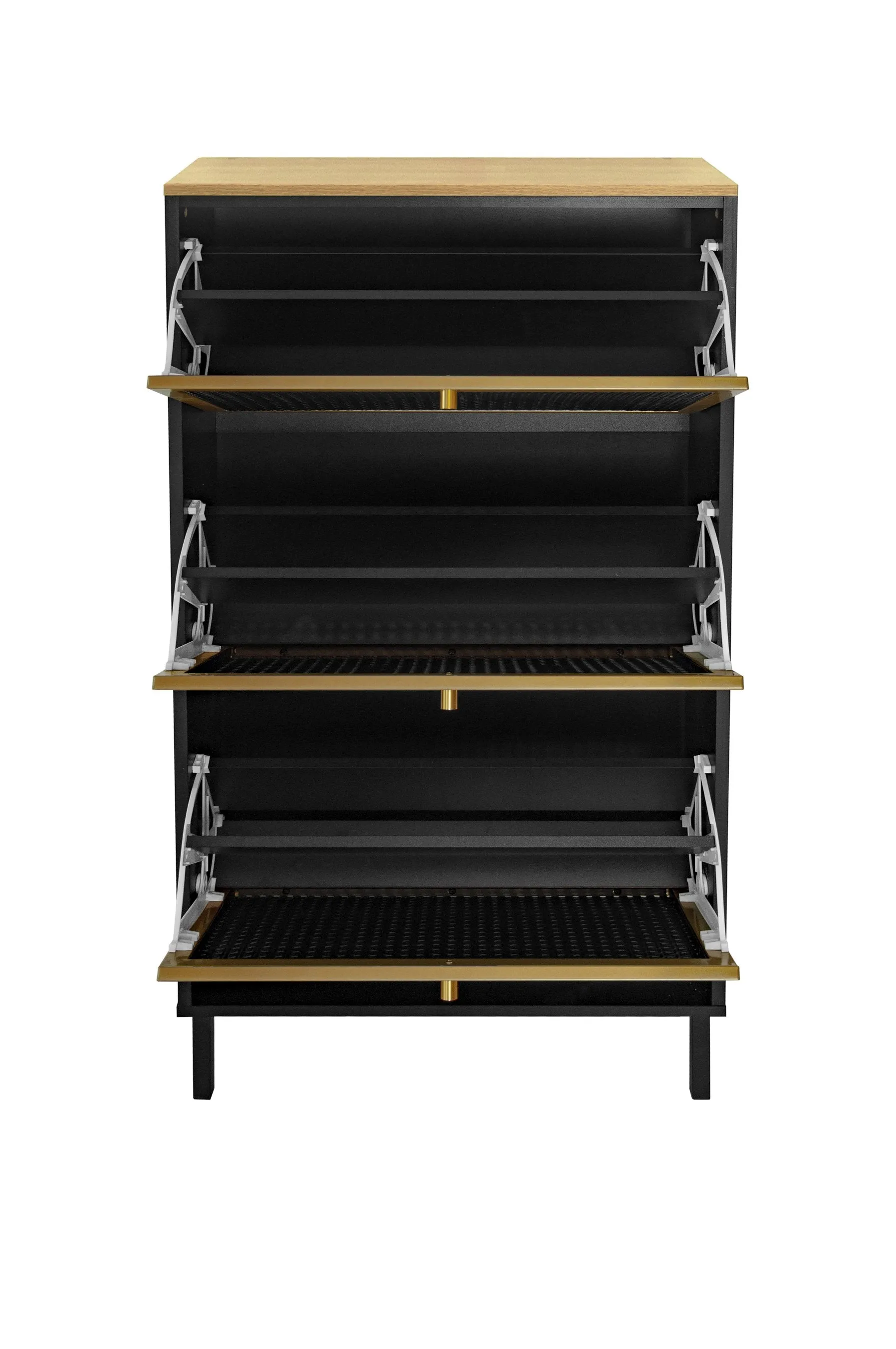 3 Metal Door Shoe Rack – Modern Freestanding Storage Cabinet with Double Shelves For Entryway Elegance