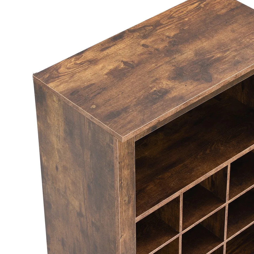 30 Shoe Cubby Console, Contemporary Shoe Cabinet, Multiple Storage, Free Standing, Versatile Use, Rustic Brown
