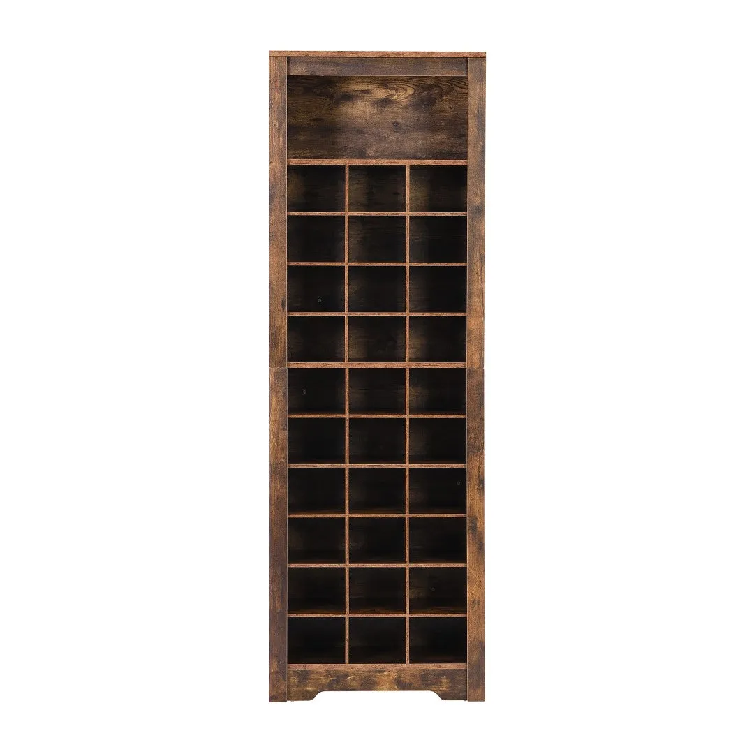 30 Shoe Cubby Console, Contemporary Shoe Cabinet, Multiple Storage, Free Standing, Versatile Use, Rustic Brown
