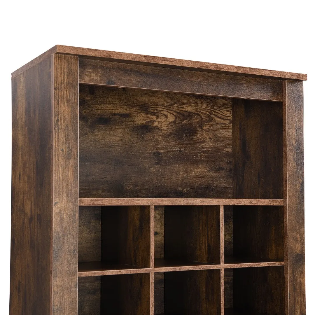 30 Shoe Cubby Console, Contemporary Shoe Cabinet, Multiple Storage, Free Standing, Versatile Use, Rustic Brown