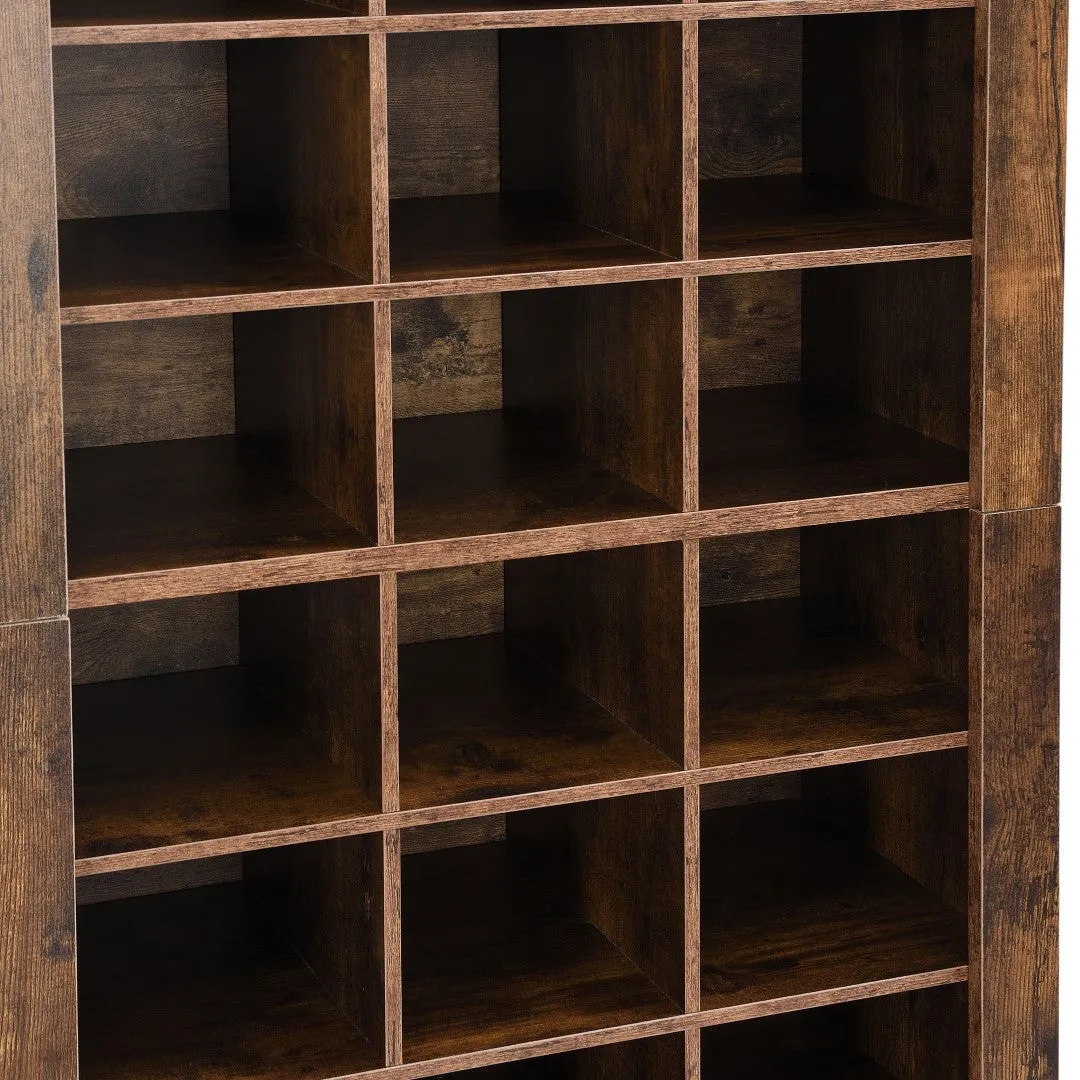 30 Shoe Cubby Console, Contemporary Shoe Cabinet, Multiple Storage, Free Standing, Versatile Use, Rustic Brown