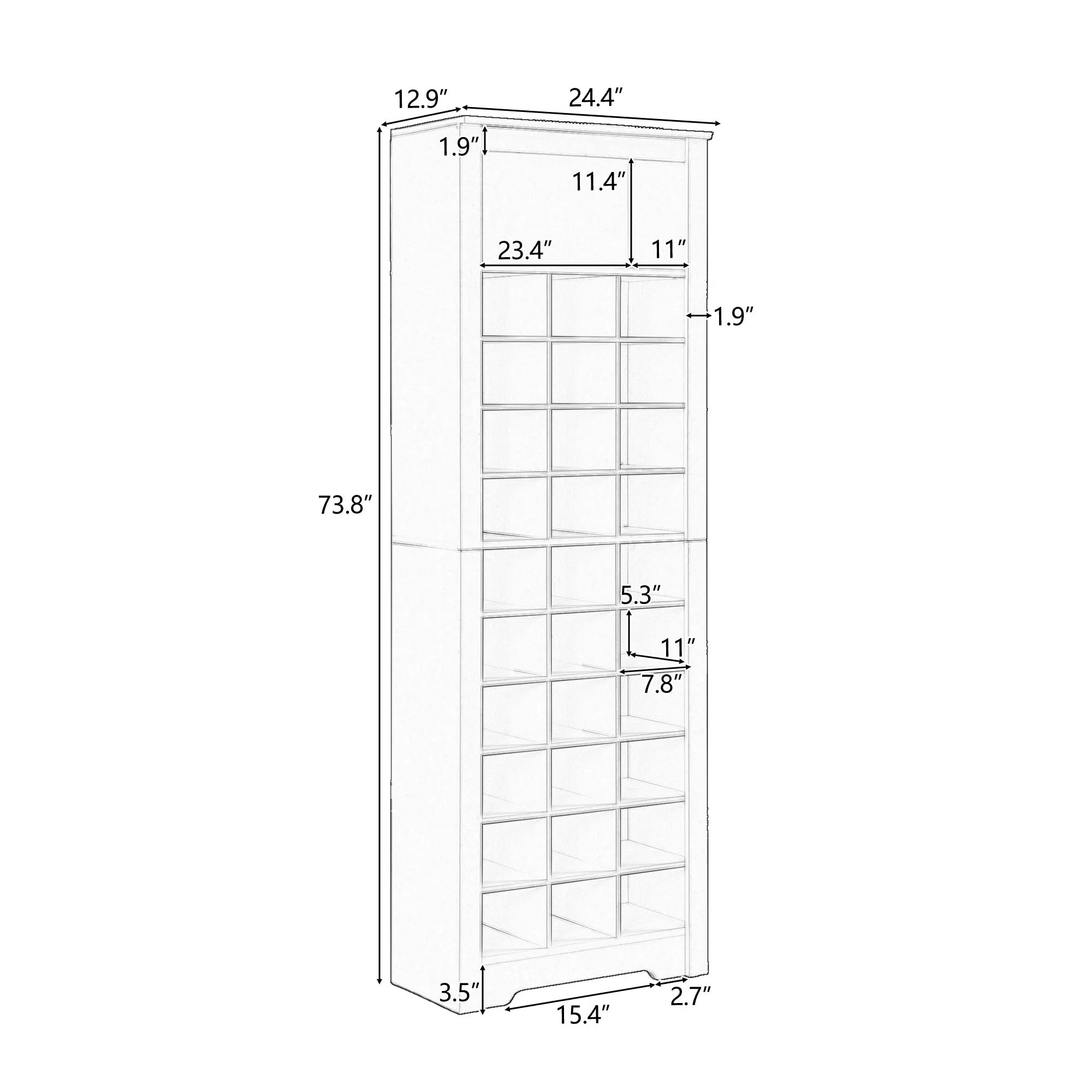 30 Shoe Cubby Console, Contemporary Shoe Cabinet, Multiple Storage, Free Standing, Versatile Use, Rustic Brown