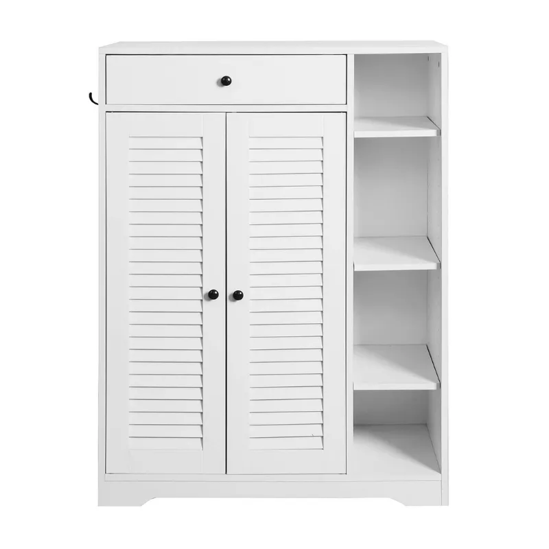 31.5" Modern White Slim Shoe Cabinet with Adjustable Shelf & Top Drawer