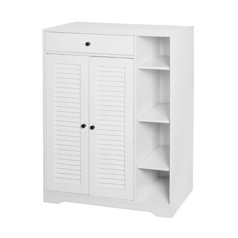 31.5" Modern White Slim Shoe Cabinet with Adjustable Shelf & Top Drawer