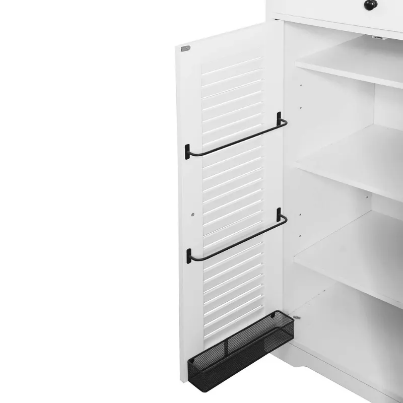 31.5" Modern White Slim Shoe Cabinet with Adjustable Shelf & Top Drawer