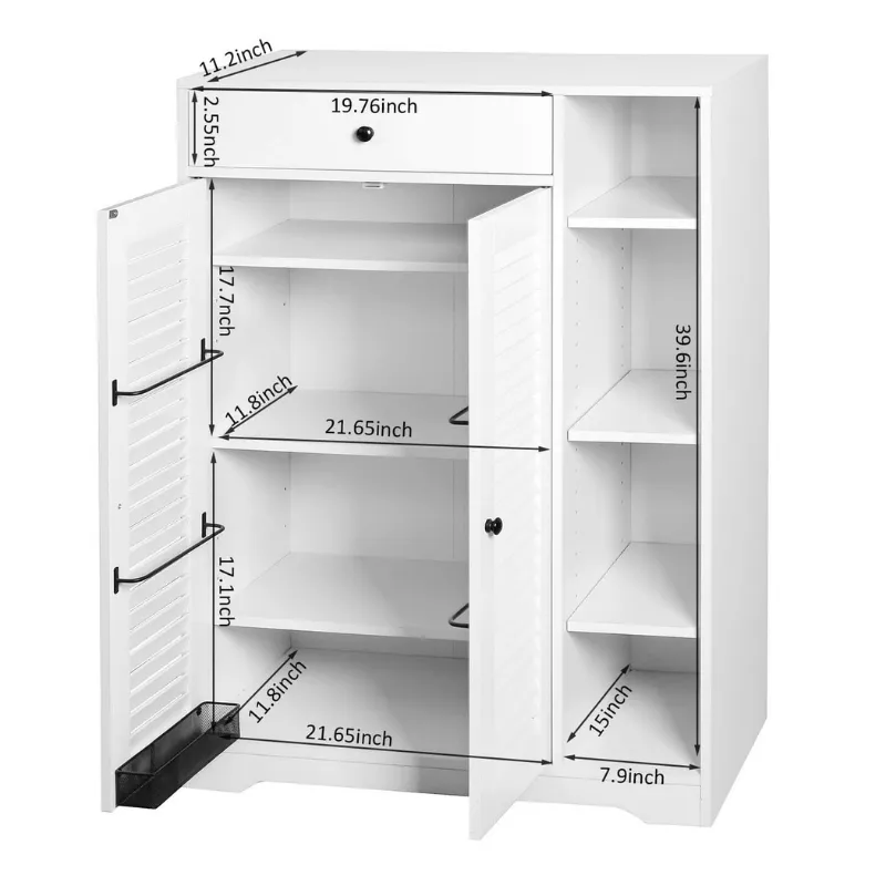 31.5" Modern White Slim Shoe Cabinet with Adjustable Shelf & Top Drawer