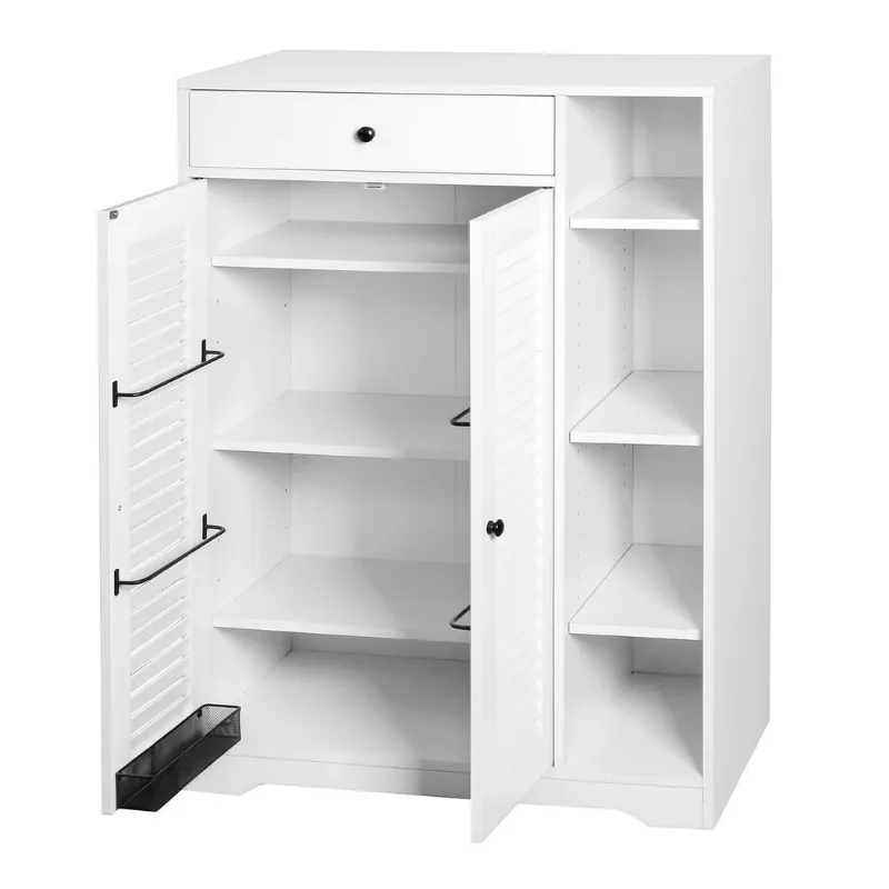 31.5" Modern White Slim Shoe Cabinet with Adjustable Shelf & Top Drawer