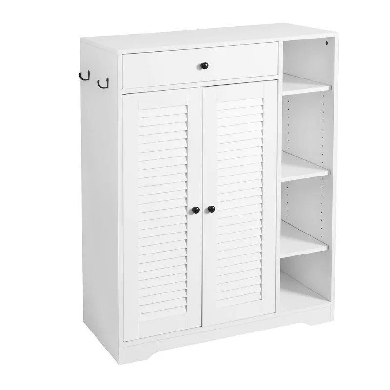 31.5" Modern White Slim Shoe Cabinet with Adjustable Shelf & Top Drawer