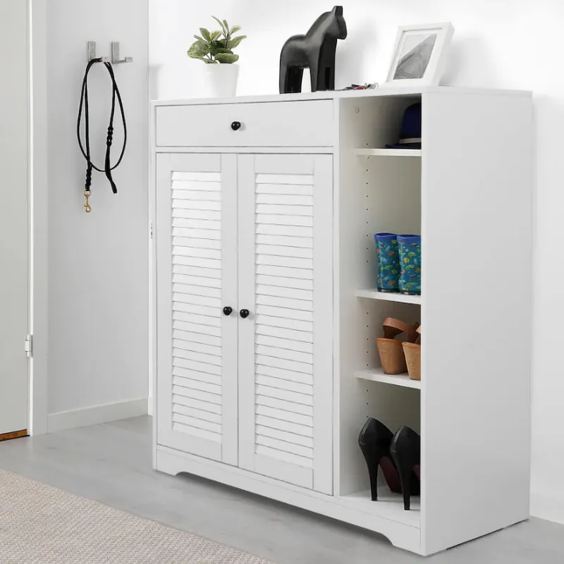 31.5" Modern White Slim Shoe Cabinet with Adjustable Shelf & Top Drawer